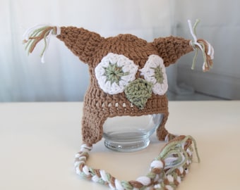 Hand Crochet Owl Hat - Newborn Photo Prop - Crochet Animal Hat - Matching Family Ski Hat - Ear Flap Beanie - #1004-109-B1-6