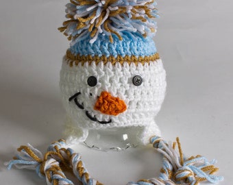 Hand Crochet Snowman Hat - Newborn Photo Prop - Snowman Ski Hat - Baby Shower Gift - Ski Hat - Ear Flap Beanie - Snowman - #1004-140-B1-6