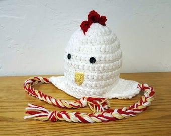 Hand Crochet Chicken Hat - Newborn Photo Prop - Animal Hat - Baby Shower Gift - Handmade Ski Hat - Crochet Ear Flap Hat - #1004-107-B1-6