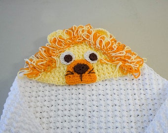 Hand Crochet Hooded Bath Towel - 100% Cotton Bath Towel - Lion Hooded Bath Towel for Baby - Super Absorbent Bath Towel - 7024-B16