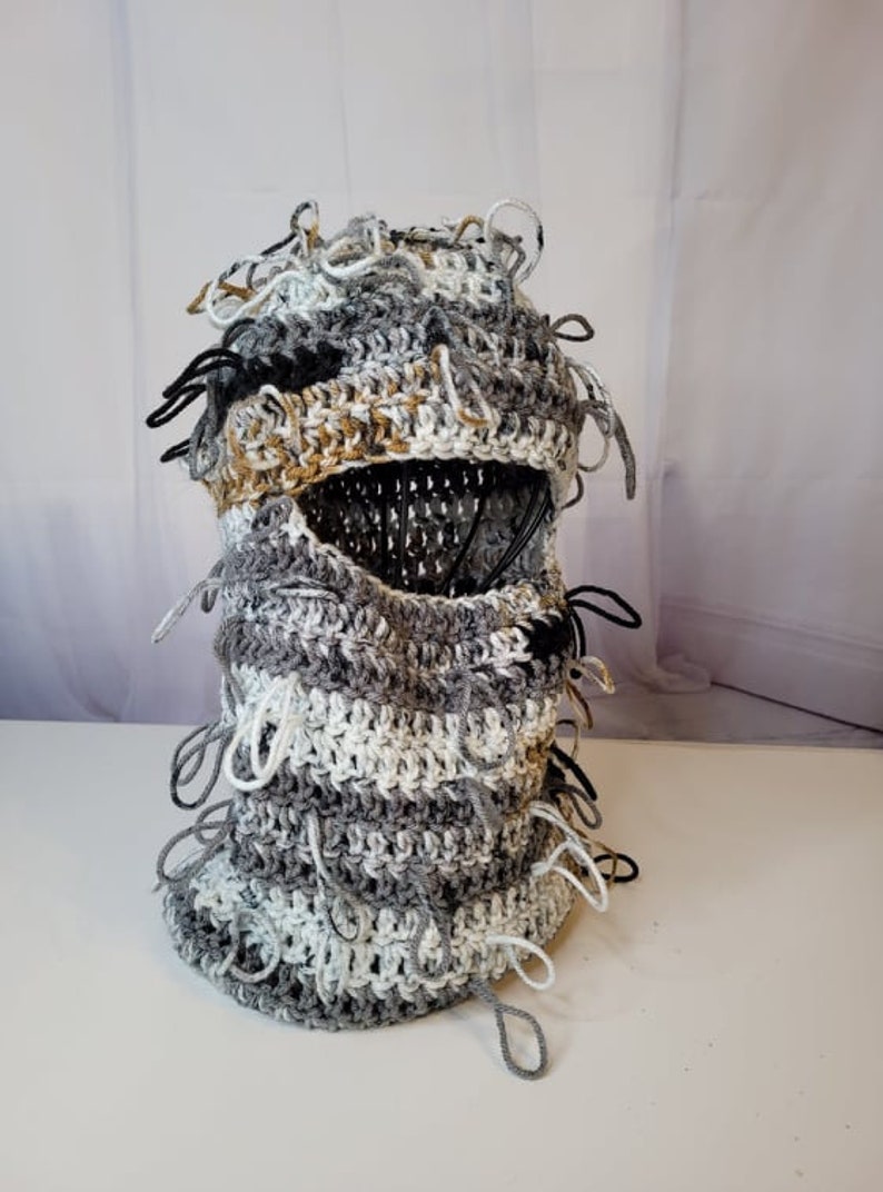 Hand Crochet Distressed Balaclava ONE SIZE Messy Loopy Reversible Winter Face Mask Balaclava Ski Mask 1052 B30 image 1