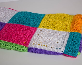 Hand Crochet Refreshing Throw - Vibrant Granny Square Afghan - Crochet Baby Blanket - Newborn Blanket - Crochet Quilt - 3011-B16