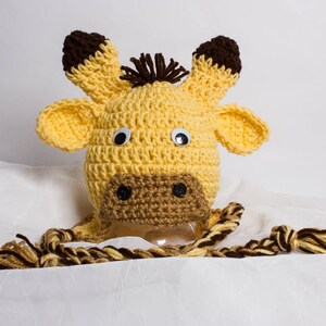 Giraffe Hat - Newborn Photo Prop - Animal Hat - Ski Hat - Crochet Ski Hat - Ear Flap Beanie - Baby Shower Gift - #1004-117-B1-6
