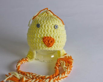 Hand Crochet Baby Chick Hat - Newborn Photo Prop - Crochet Animal Hat - Animal Beanie - Handmade Ski Hat - Ear Flap - #1004-100-B1-6