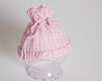 Hand Crochet Newborn Hat - Stretchy Crocheted Hat - Scrunch Top Beanie - Newborn Photo Prop - Ribbed Baby Hat - B23