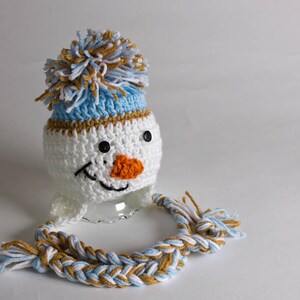 Hand Crochet Snowman Hat Newborn Photo Prop Snowman Ski Hat Baby Shower Gift Ski Hat Ear Flap Beanie Snowman 1004-140-B1-6 image 3