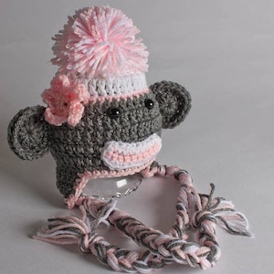 Monkey Hat - Newborn Photo Prop - Crochet Animal Hat - Handmade Ski Hat - Ear Flap Beanie - Monkey Hat - #1004-141-B1-6