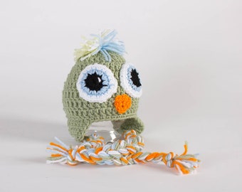 Hand Crochet Parrot Hat - Newborn Photo Prop - Bird Hat - Animal Beanie - Ear Flap Beanie - Parrot Ski Hat - #1004-132-B1-6