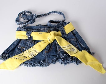 Booty Bag - Upcycled Denim Jeans Purse - Yellow Bandana Bootie Bag - B21