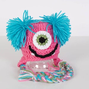 Cute Monster Hat - Newborn Photo Prop - Cyclops Hat - Cyclops with Pony Tails - Ski Hat - Ear Flap Beanie - #1004-110-B1-6