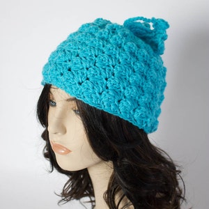 Hand Crochet Beanie - Bobble Hat - Women&#39;s Ski Hat - Winter Accessory - Crochet Hat - Textured Beanie - Bobble Toboggan Hat  - 1031-B8