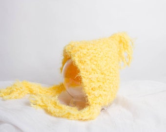 Hand Crochet Pixie Hat - Newborn Photo Prop - Baby Pixie Hat - Newborn Bonnet - Super Soft Yellow Hat - Baby Bonnet - Baby Gnome Hat - B23