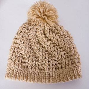 Handmade Textured Crochet Beanie with Yarn Pom – Soft Acrylic Winter Hat for Women – 1038-B8 image 6