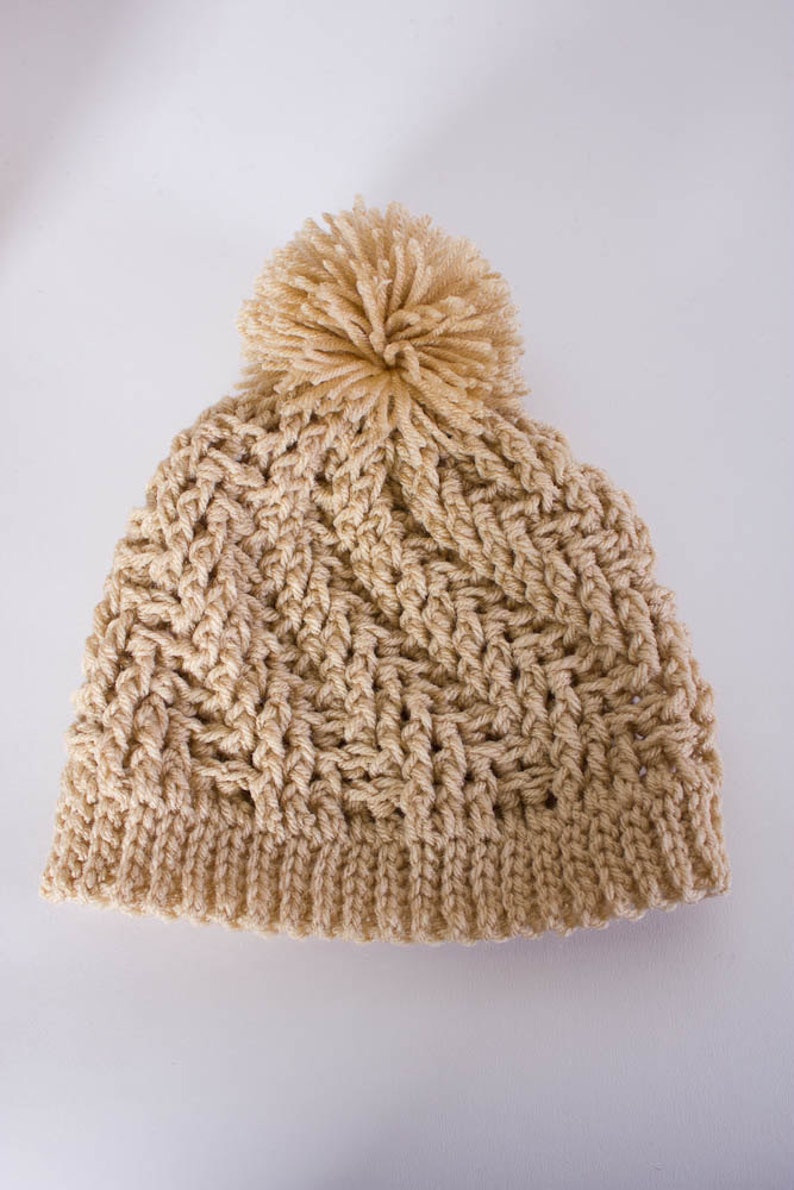 Handmade Textured Crochet Beanie with Yarn Pom – Soft Acrylic Winter Hat for Women – 1038-B8 image 6