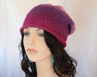 Hand Knitted Slouch Beanie - Knitted Hat - Ski Hat - Women's Hat - Men's Hat - Knitted Beanie - Regal Rose -  P1034 - B31