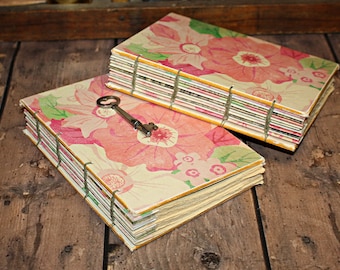 Handmade journal, English Rose, Garden Notebook, Roses, white roses, Blank Book, Sketchbook, Coptic bound journal, gardener gift, floral