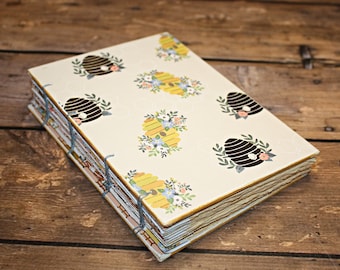 Beehive Journal, Bee themed, Gold foiled, Coptic Bound Journal, Guest Book, Hostess gift - Blank Notebook - Writing Journal, coptic bound