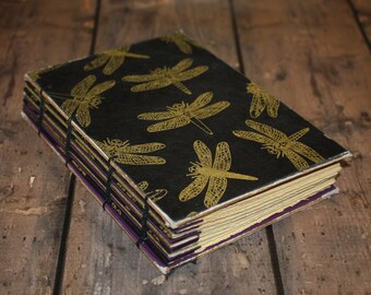 Black and Gold Dragonfly Journal, Gold Foiled Guestbook, Personal Diary, Hostess gift, Insect journal, Garden Lover gift, Art journal