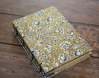 Gold and Navy Floral Journal, Handmade notebook, White Flower Guest Book, Wedding Gift, Anniversary Journal, Blank Journal, Coptic Book