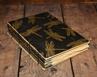 Black and Gold Dragonfly Journal, Gold Foiled Guestbook, Personal Diary, Hostess gift, Insect journal, Garden Lover gift, Art journal