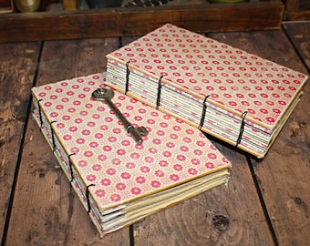 Pink Journal with Vintage Skeleton Key, Birthday  Gift, Wedding Guest Book, Farmhouse decor, Writing journal, Barn Wedding Guest Book