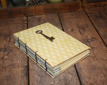 Yellow Skeleton Key Journal, Wedding Guest Book, Farmhouse Book, Hostess Gift, Rusty key, Summer wedding decor, blank notebook, school