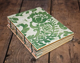 Green Floral Coptic Bound Journal, Green Guest Book, Wedding Album, Valentines day book, Gardener Journal, writing Book, blank journal