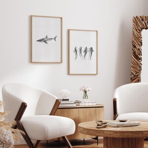 Bundle Poster Squali, Minimalista, Texture Carta - Stampa Digitale Scaricabile - Squali Bianco e Nero -  Salotto - Finitura Realistica