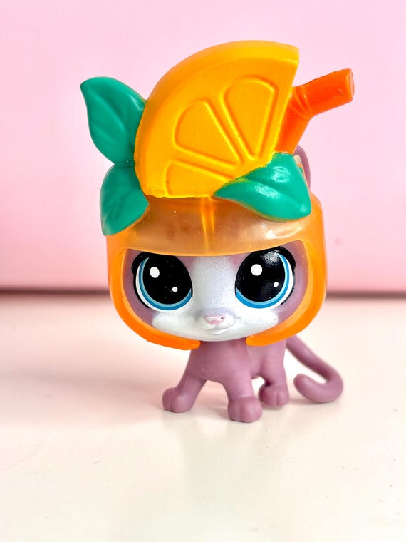 リトルペットショップ Littlestpetshop 猫4 Littlest Pet Shop LPS 4-173 Kitty Cat Orange Lemon Hat Thirsty