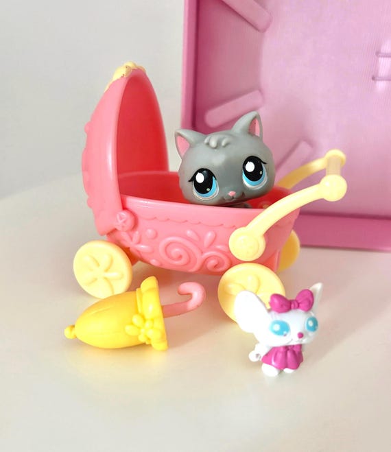 LPS Littlest Pet Shop #66 Grey Kitten W Doll Mouse Strollerlps