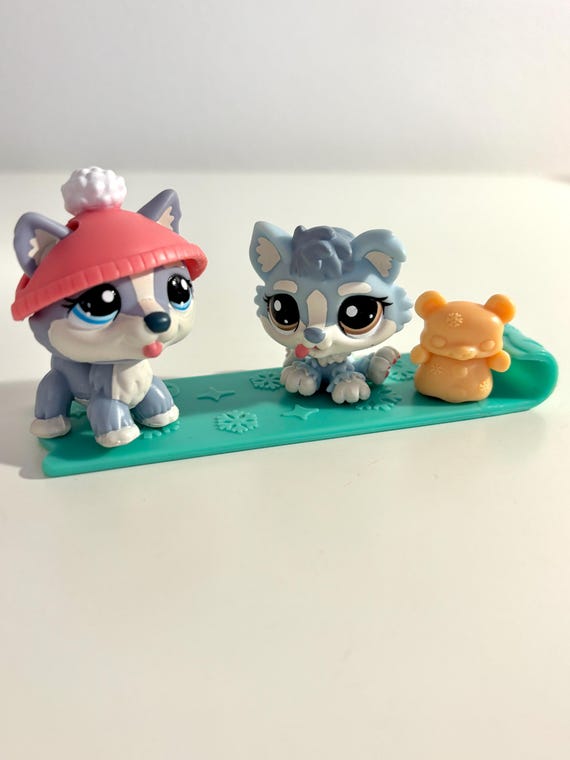 Authentic Littlest Pet Shop Lps 1683 1684 Mom Baby Husky Blue