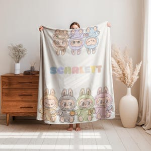 Personalized Labubu Blanket,Custom Labubu Theme Flannel Blanket,Cute Labubu Blanket with Name,Labubu Lover Gift for Kids,Cartoon Labubu Gift