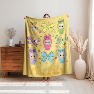 Personalized Cute Monster Theme Blanket,Cozy Labubu Throw for Nursery Gift,Lsbubu Lovers Blanket,Kids Room Decor,Custom Kids Name Blanket