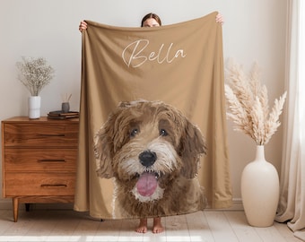 Custom Pet Photo Blanket,Personalized Dog Cat Portrait Blanket with Name,Pet Loss Gift,Cat Memorial Keepsake,Gift for Dog Mom,Dog Lover Gift