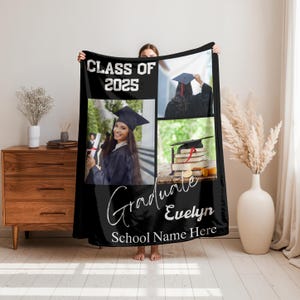 Personalized 2025 Graduation Blanket,Senior Graduation Gift with Text,Name Photo Blanket Collage,High School Graduation Blanket Gift for Her
