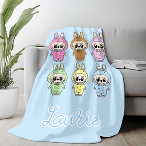 Personalized Cute Monster Theme Blanket,Cozy Labubu Throw for Nursery Gift,Lsbubu Lovers Blanket,Kids Room Decor,Custom Kids Name Blanket