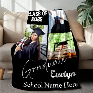 Personalized 2025 Graduation Blanket,Senior Graduation Gift with Text,Name Photo Blanket Collage,High School Graduation Blanket Gift for Her