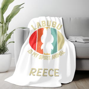 Personalized Labubu Blanket,Custom Labubu Theme Flannel Blanket,Cute Labubu Blanket with Name,Labubu Lover Gift for Kids,Cartoon Labubu Gift