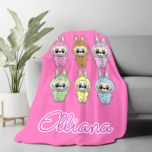 Personalized Cute Monster Theme Blanket,Cozy Labubu Throw for Nursery Gift,Lsbubu Lovers Blanket,Kids Room Decor,Custom Kids Name Blanket
