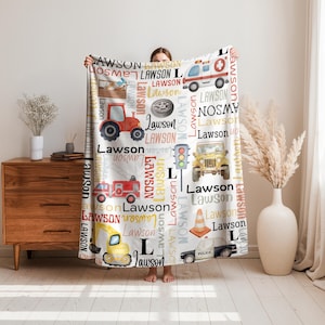 Personalized Car Baby Boy Blanket,Custom Trucks Theme Blanket,Cute Cars Blanket with Name,Baby Boy Newborn Swaddle Blanket,Baby Shower Gift