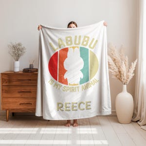 Personalized Labubu Blanket,Custom Labubu Theme Flannel Blanket,Cute Labubu Blanket with Name,Labubu Lover Gift for Kids,Cartoon Labubu Gift