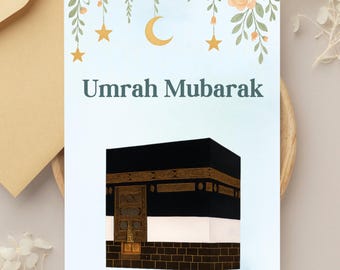Umrah Mubarak Card: Islamic Greeting Card with Kaaba Design (Printable 5x7 inches)