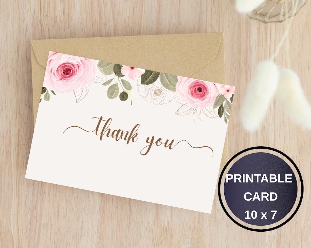 Floral Thank You Card: Watercolor Flower Design (printable PDF Card) - Etsy