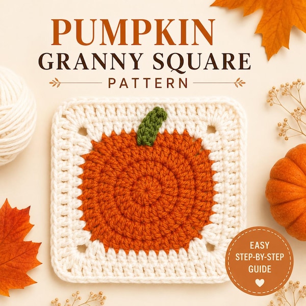 Pumpkin Granny Square Crochet Pattern PDF, Easy Halloween Granny Square, Fall Crochet Motif, Instant Digital Download