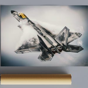 Aviation Wall Art, F-22 Raptor Fighter Jet Poster Print, Military Airplane Decor, Aircraft Wall Decor, Pilot Gift, Air Force Wall Print