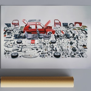 Póster del VW Golf Mk2, legendario VW Mark 2 desmantelado, lámina de arte mural, decoración del hogar, obra de arte del Volkswagen Golf, lámina de bellas artes