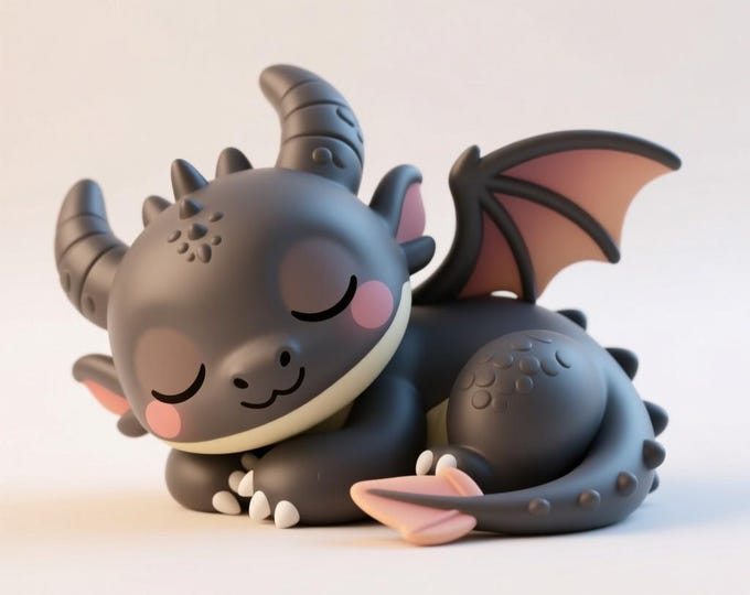 Sleeping Baby Dragon STL File: Chibi Fantasy 3D Print Model (Digital Download)