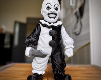 Figura de Palhaço Assustador, Estatueta de Palhaço de Terror em Preto e Branco, Personagem Assustador Impresso em 3D, Item Colecionável para Decoração de Halloween