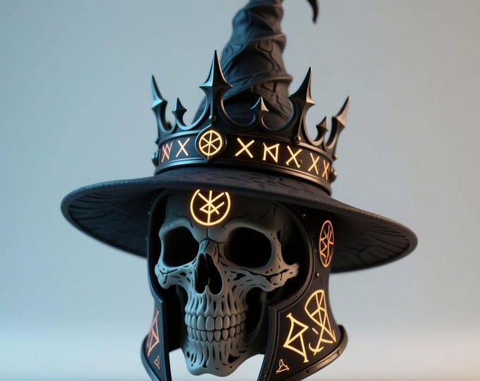 Dark Wizard Skull Helmet STL • Gothic Rune Crown 3D Print Model