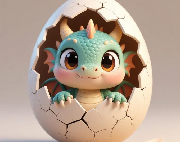 Baby Dragon in Egg STL: 3D Printable Fantasy Model (Digital File)